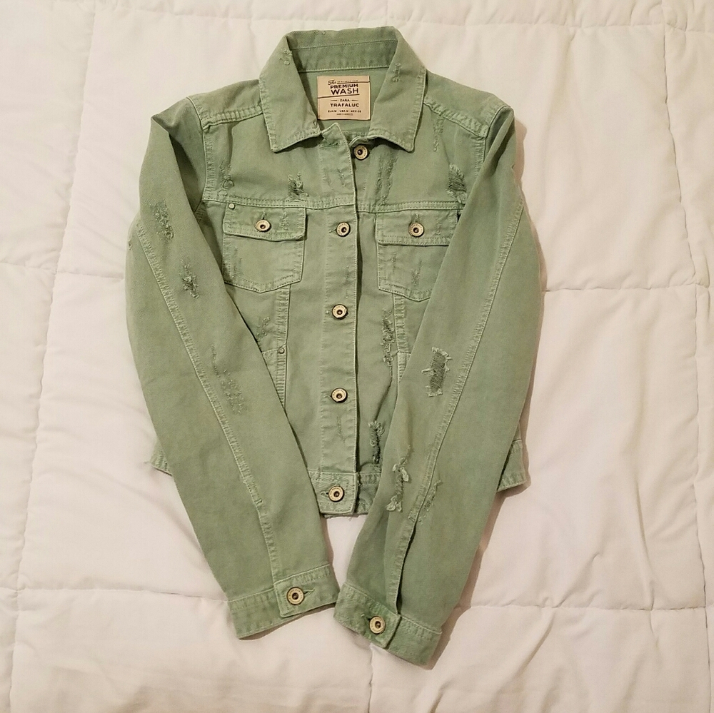 Zara Trafaluc Green Ripped Jacket